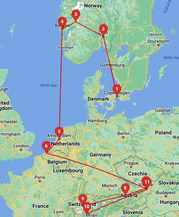 Denmark, Norway, Netherlands, Belgium, Austria, Switzerland, Italy - An Incredible Itinerary!