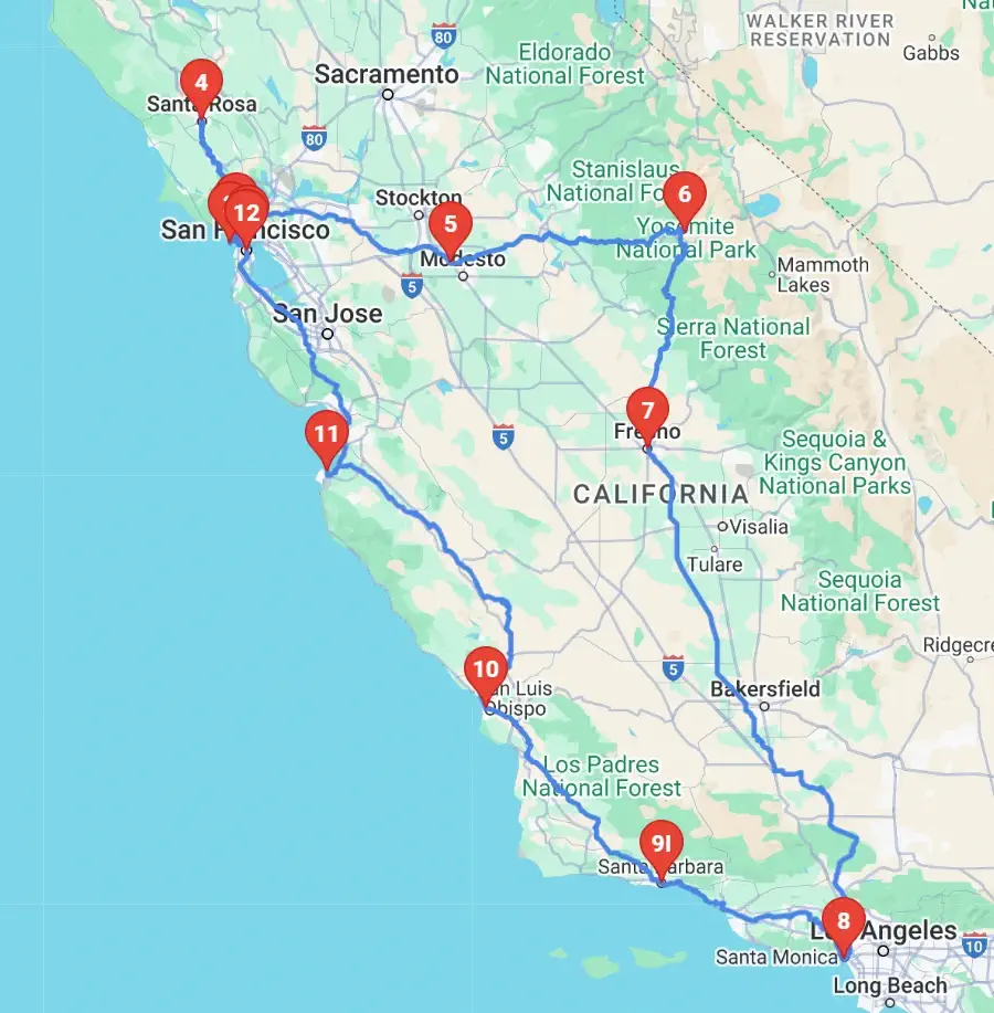 A Two Week Driving Itinerary Exploring the Golden State's Diverse Wonders and Hidden Treasures