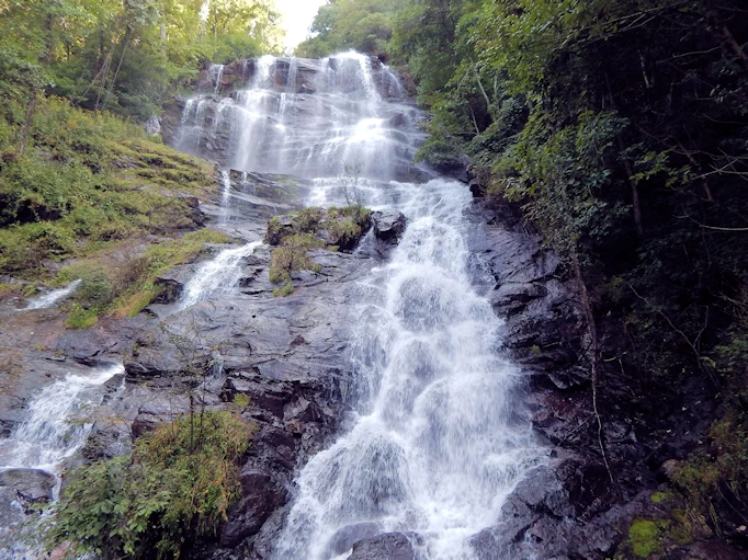 Top of the falls, fantastic view of the waterfall from the observation deck on the stairs