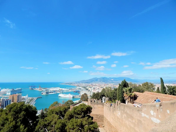 Alcazaba & Malaga Harbor from top of Gibralfaro Castle