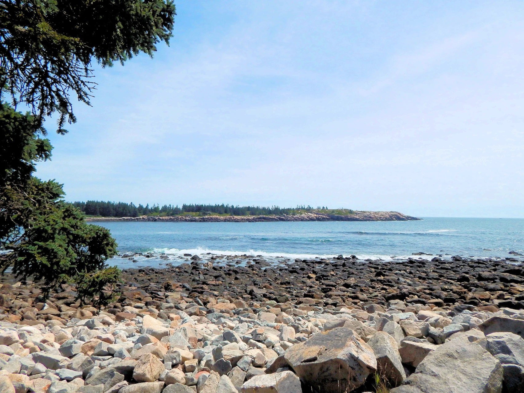 Schoodic’s ‘beaches’ are fields of rounded granite and basalt — no sand, just tide-tumbled stone.