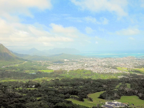 View of Kāneʻohe Beach from Nuʻuanu Pali