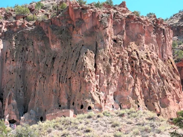 Bandelier National Monument: First Cliff Dwellings seen from Main Loop Trail