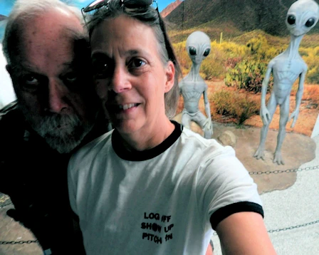 Selfie with the Aliens behind Us